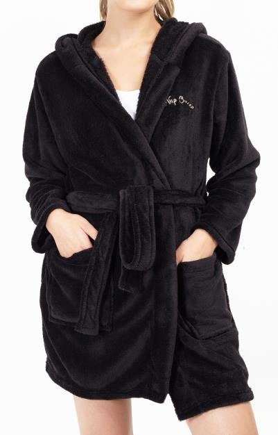 Black Nap Queen Embroidered Fleece Dressing Gown