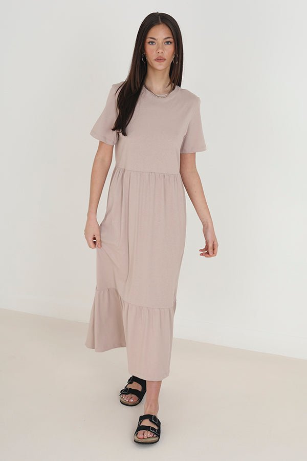 Mushroom Short Sleeve Frill Maxi Dress