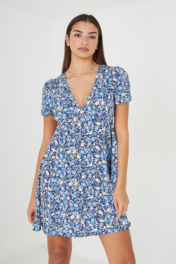 V-Neck Blue Garden Dress