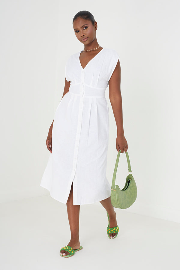 Sleeveless V-Neck Button Down Dress