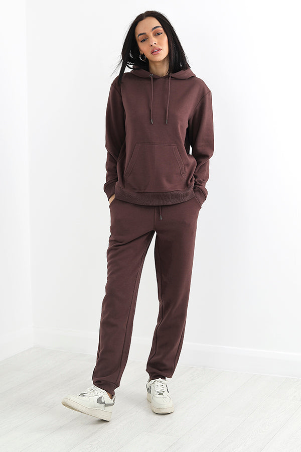 Chocolate Plain Drawstring Jogging Bottoms