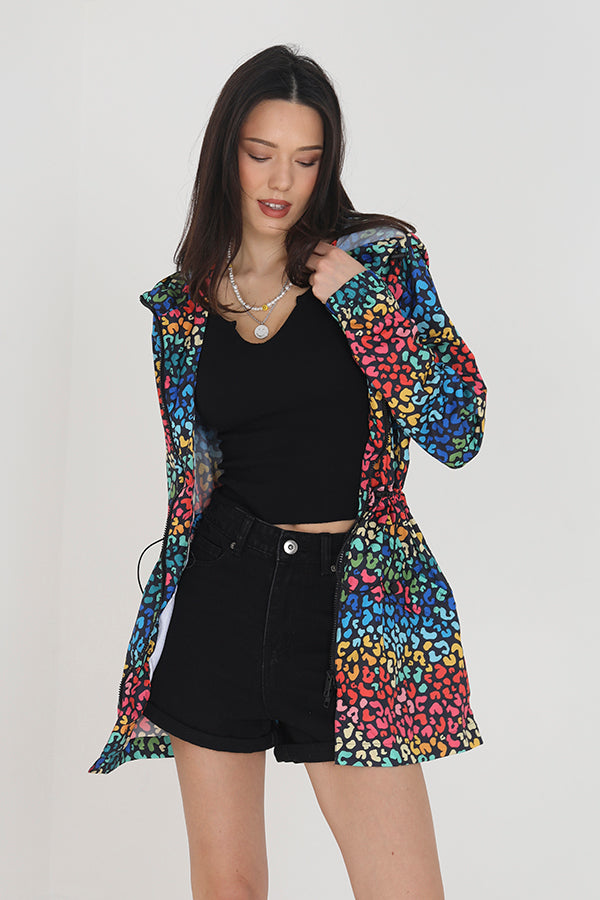 Animal Print Showerproof Polyester Jacket Adjustable Waist And Elasticated Cuff