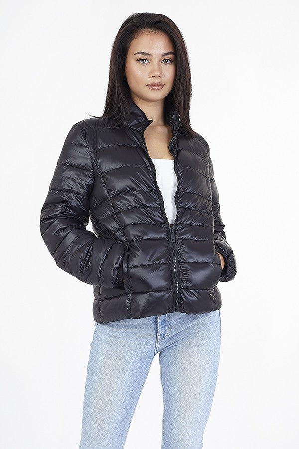 Shine Finish Black Padded Puffer Jacket