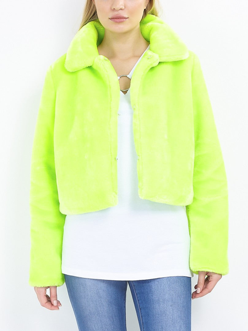 Supersoft Cropped Neon Faux Fur Jacket