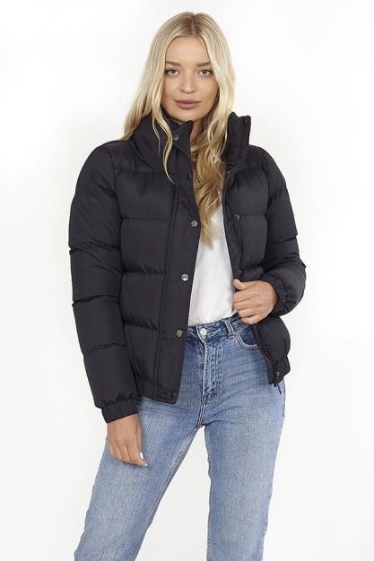 Black Funnel Neck Zip Through Padded Puffer Jacket