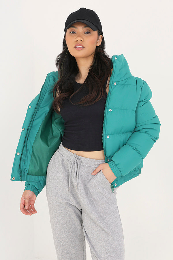 Jade Green High Collar Padded Puffer Jacket