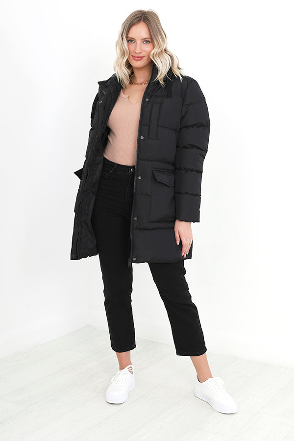 Black Oversized Longline Padded Hooded Coat