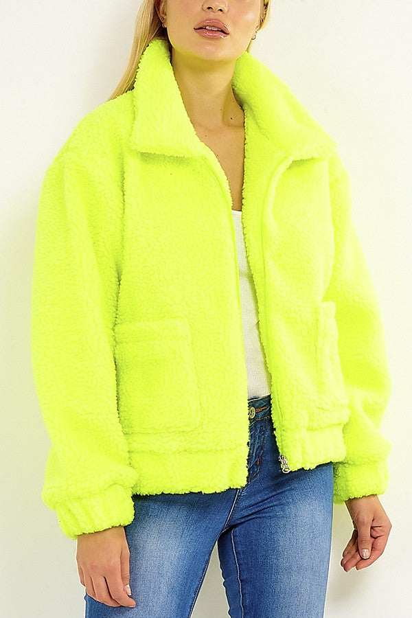 Neon Borg Fleece Zip Through Jacket