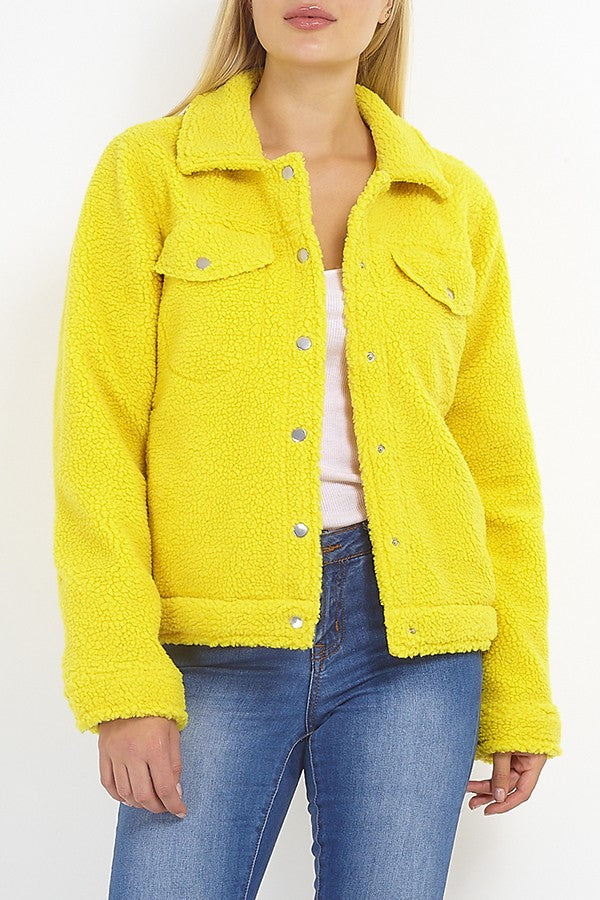 Bright Yellow Borg Fleece Western Jacket