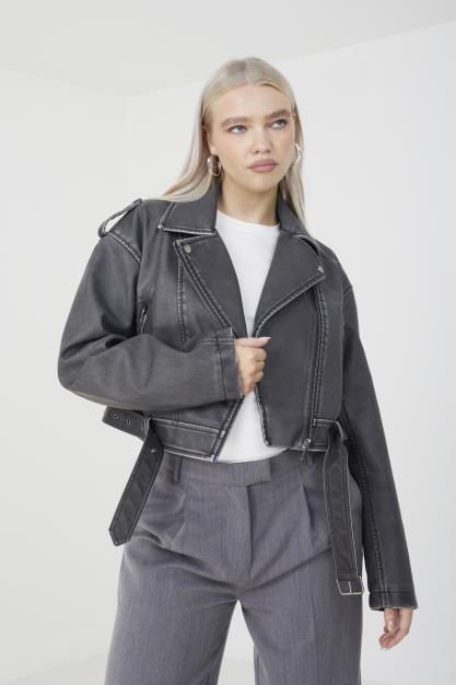 Vintage Pu Oversized Croed Jacket