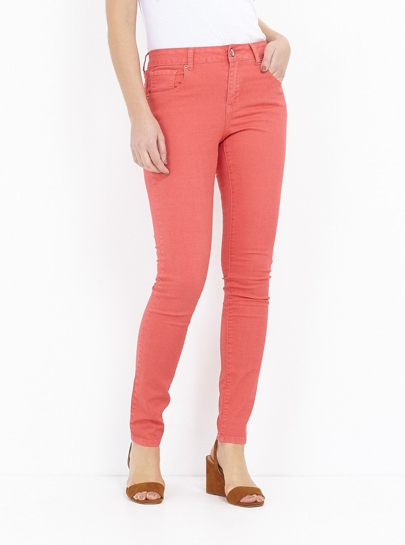 Coral Colour Skinny Fit Jeans