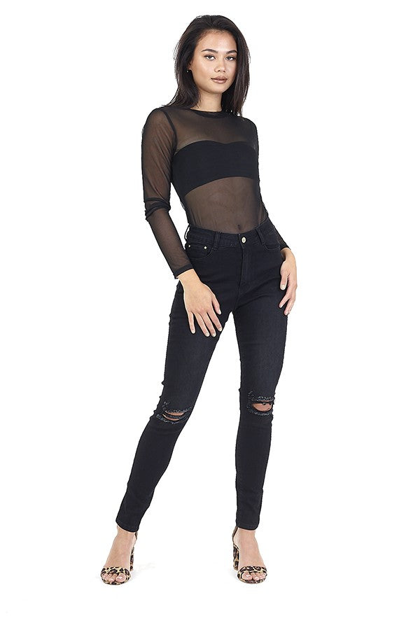 Black Skinny Fitted Ripped Knee Jeans