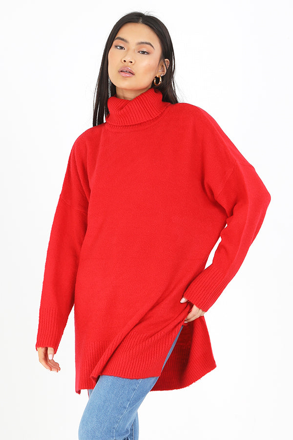 Scarlet Roll Neck Oversized Long Knit Jumper