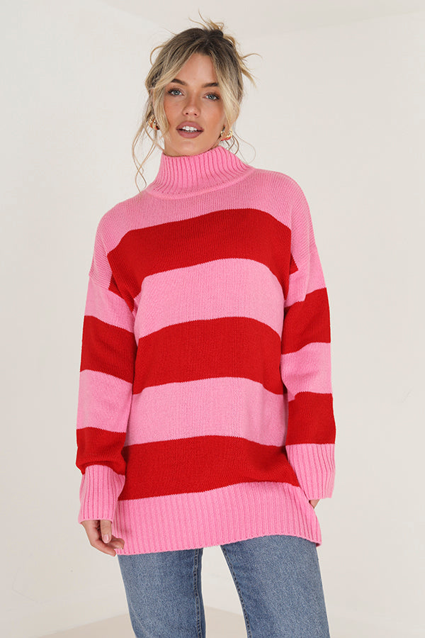 Roll Neck Stripe Dress