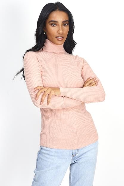 Pink Turtleneck Fine Knit Jumper