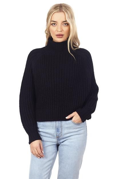 Black Chunky Fisherman Knit Raglan Sleeve Jumper