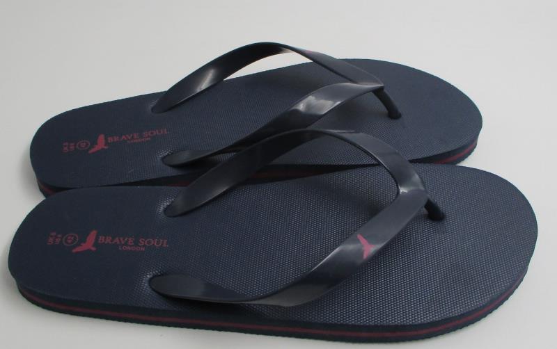 Plain Navy With Burgundy Stripe Detail Flip Flops