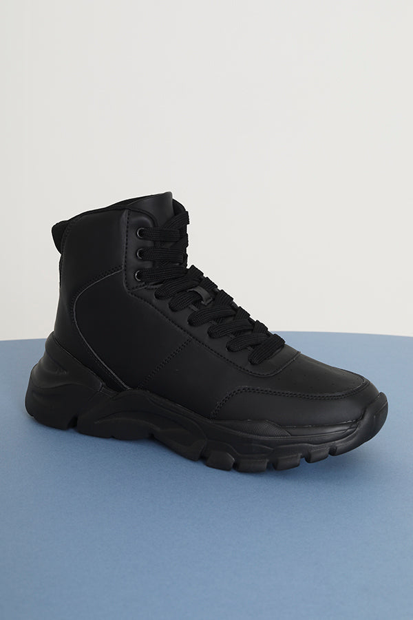 Black Padded Chunky Sole Trainer Boot