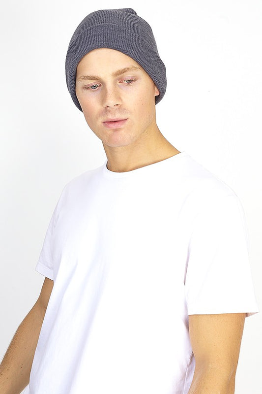 Ribbed Charcoal Marl Knitted Beanie Hat