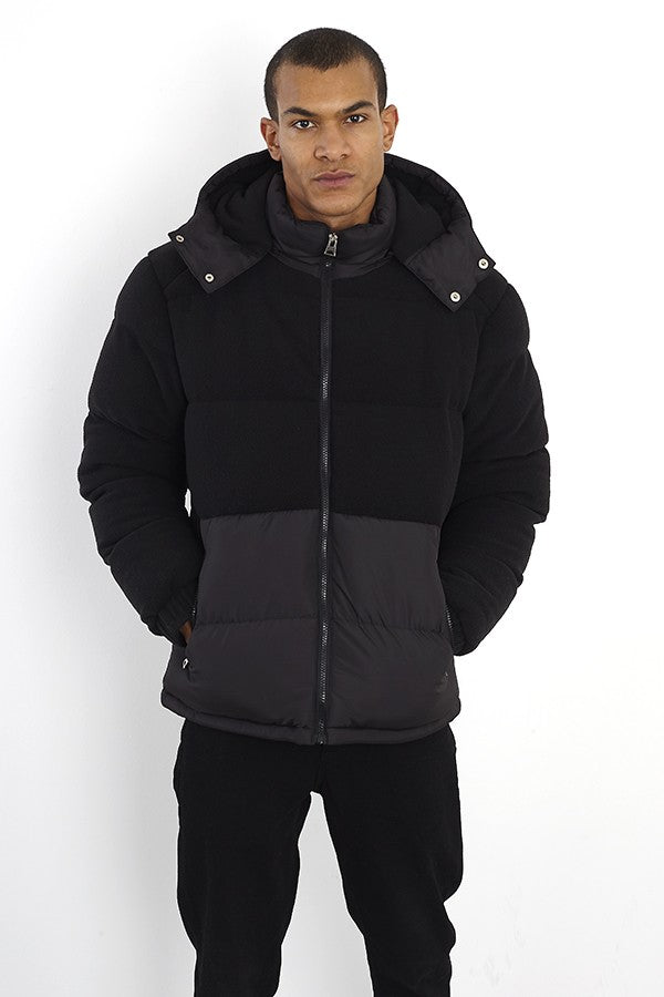 Black Contrasting Polar Fleece Upper Puffer Jacket