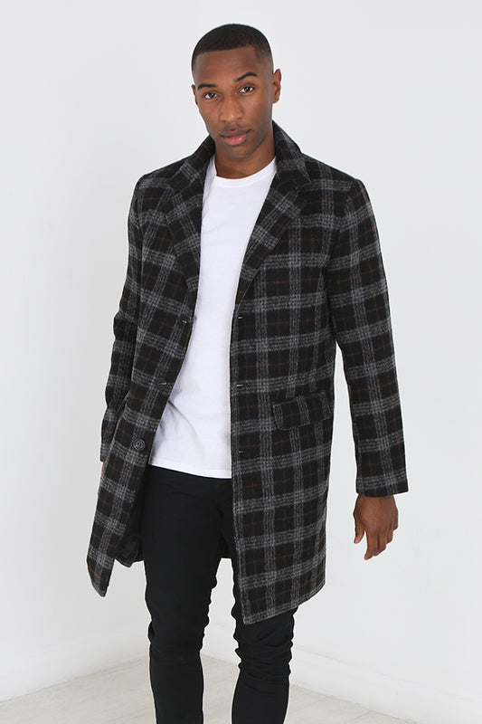 Black Check Single Breasted Long Length Formal Jacket