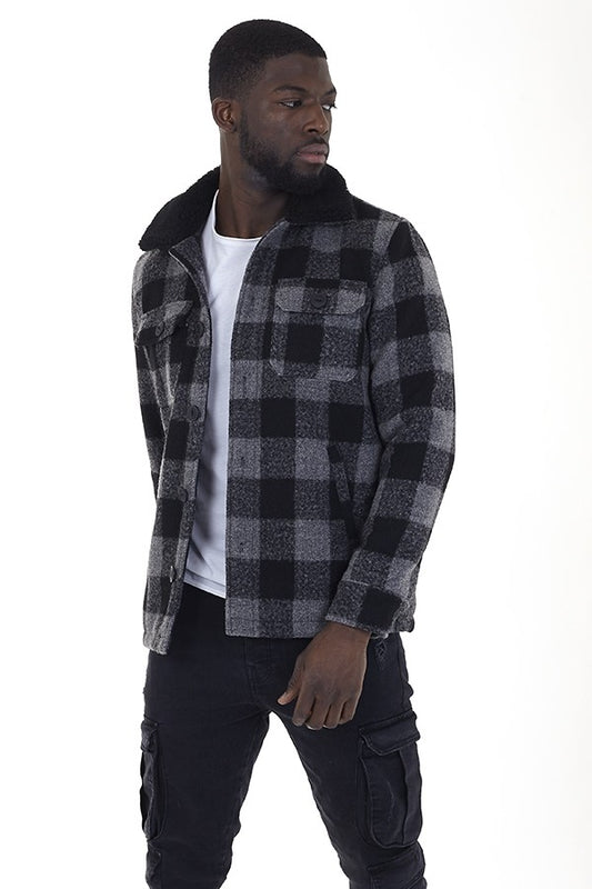 Checked Sherpa Collar Button Through Jacket