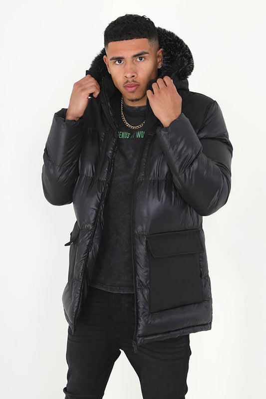 Faux Fur Trim Fixed Hood Padded Puffer Jacket