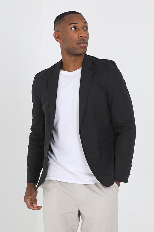 Black Ripstop Three Pocket Button Through Blazer