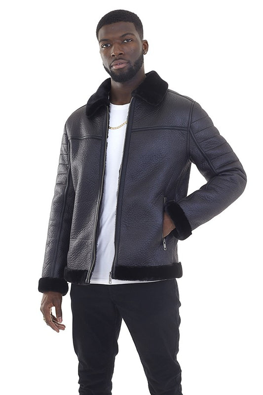 Black Faux Suede Aviator Jacket