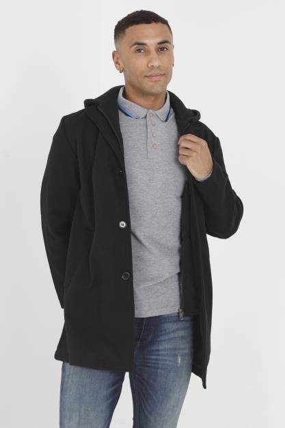 Black Button Up Single Breasted Hooded Formal Jacket