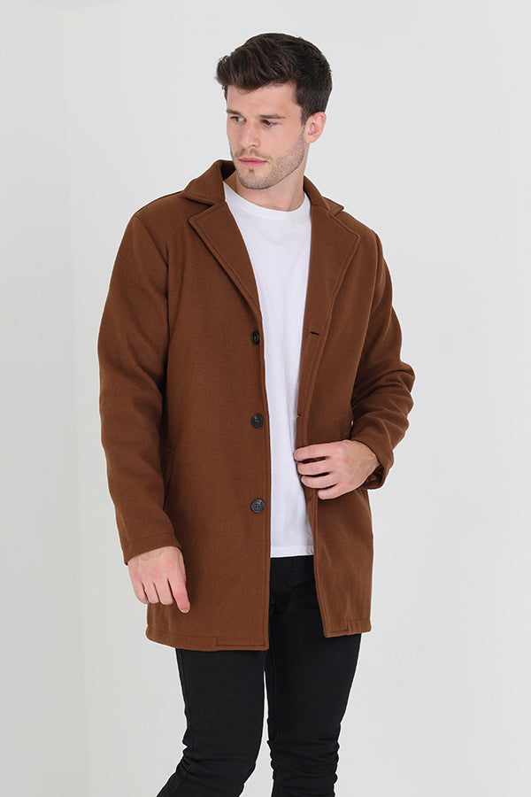 Tan Single Breasted Button Through Formal Coat