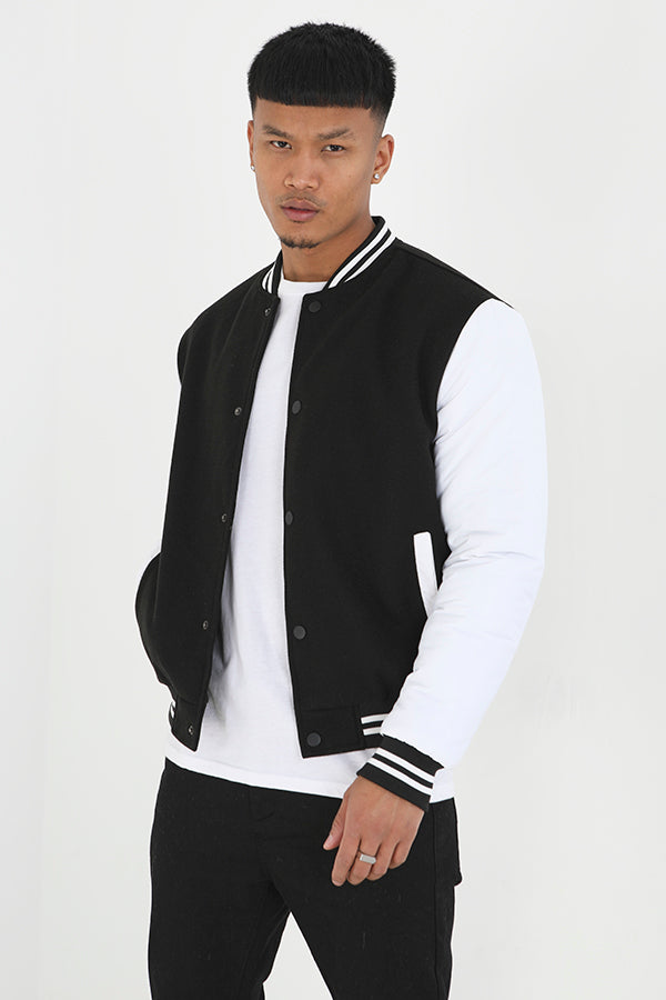 Black Button Through Classic Varsity Jacket