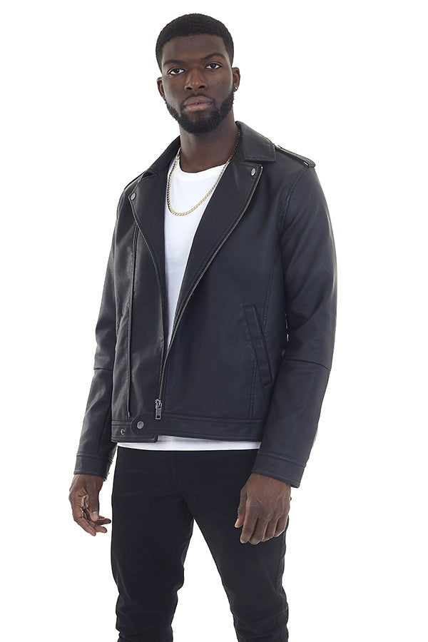 Coney Black Faux Leather Biker Jacket