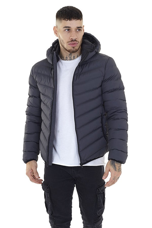 Plain Grey Hooded Puffer Jacket