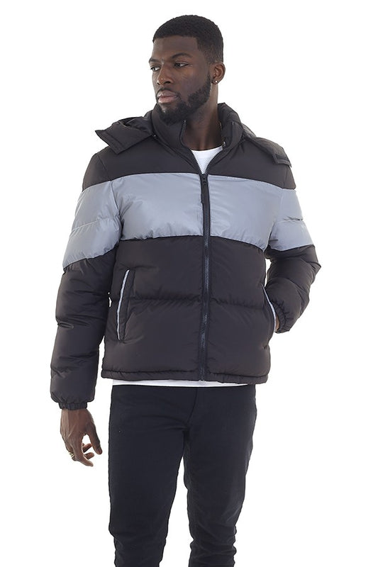 Reflective Panel Black Padded Puffer Jacket