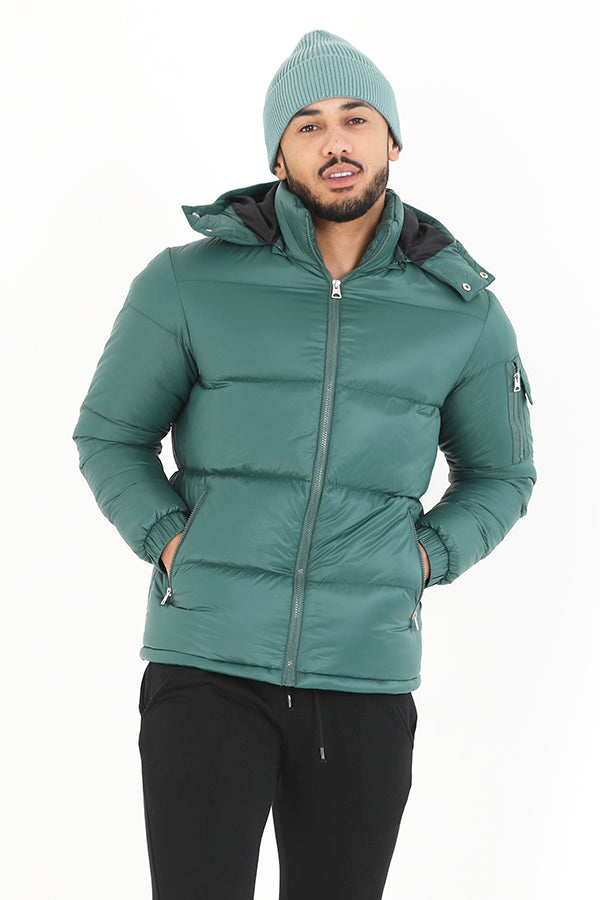 Jade Green Hooded Funnel Neck Padded Puffer Jacket