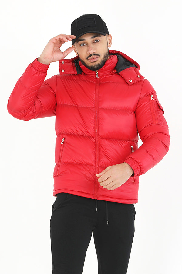 Red Hooded Zip Through Padded Puffer Jacket