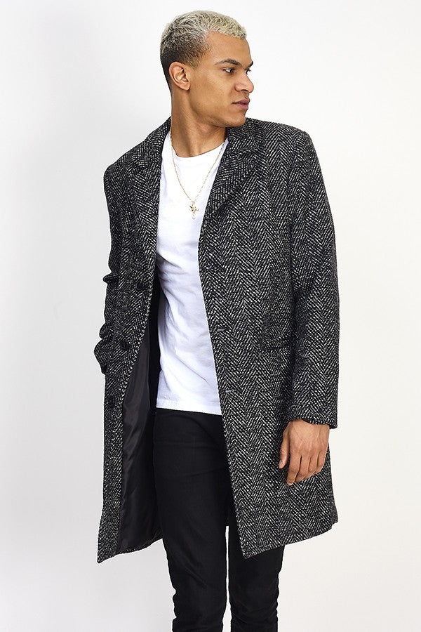 Longline Formal Herringbone Single Breasted Coat