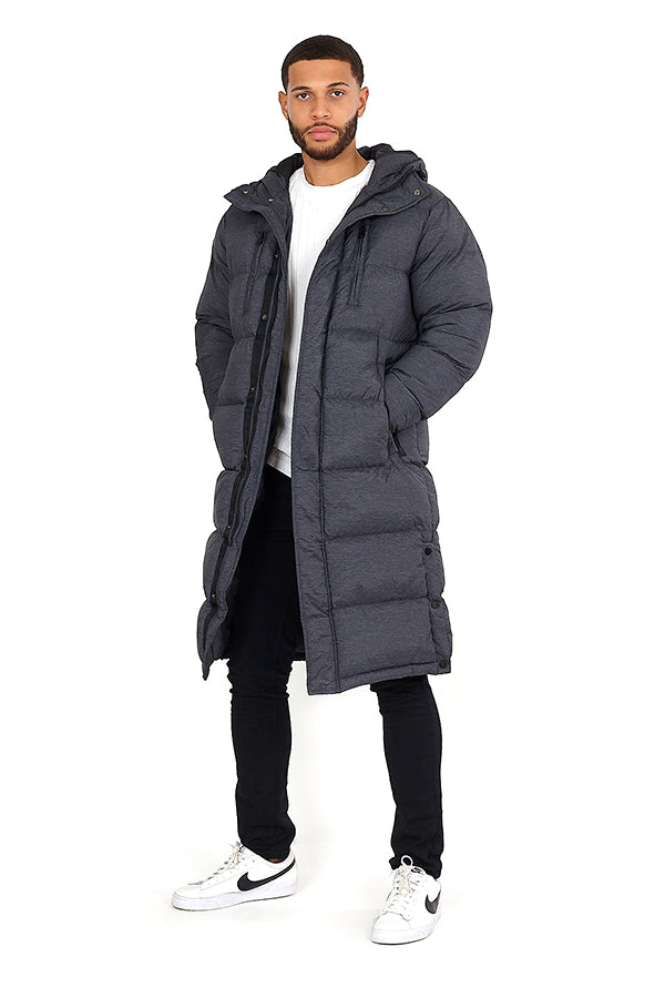 Charcoal Grey Longline Hooded Zip Through Padded Jacket