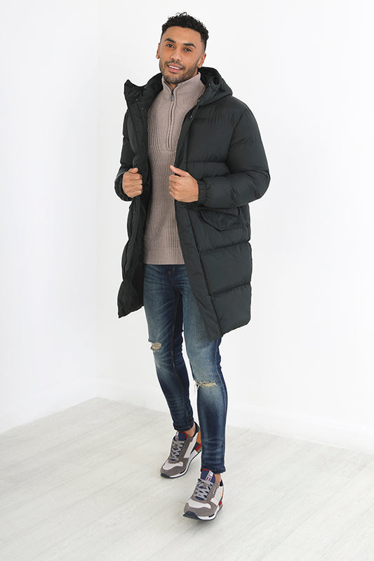 Zip Through Hooded Longline Padded Jacket