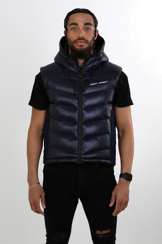 Chevron Quilt Padded Hooded Gilet