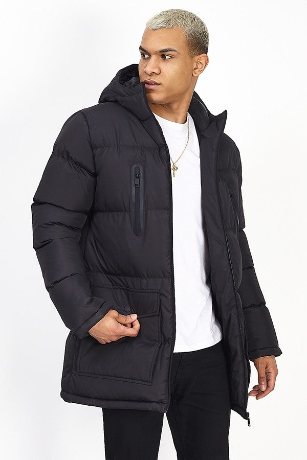 Black Pocket Detail Padded Parka Jacket