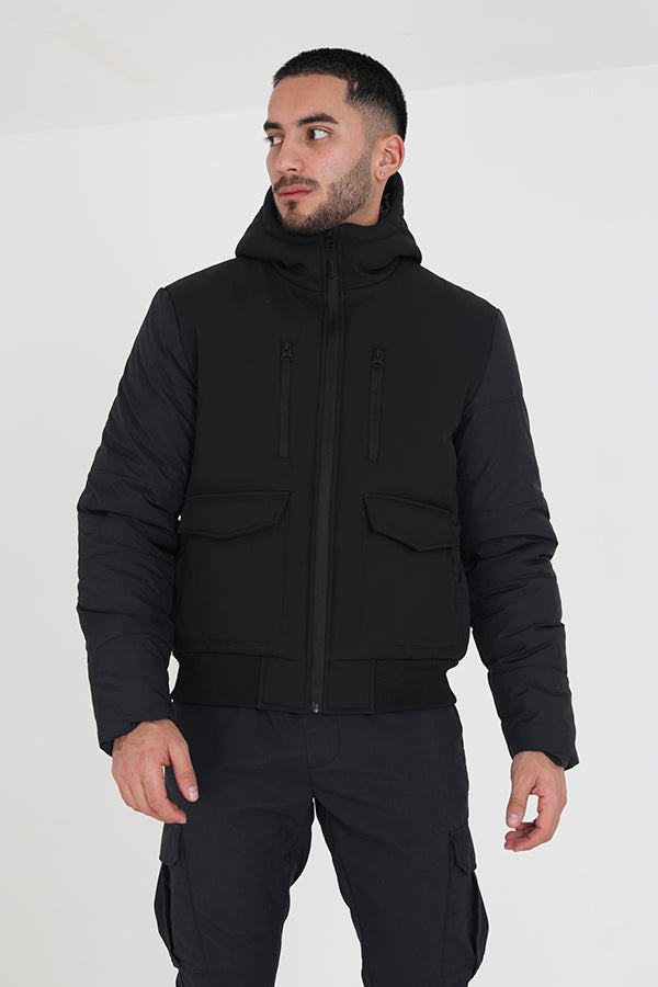 Soft Shell Puffa Sleeve Hooded Jacket