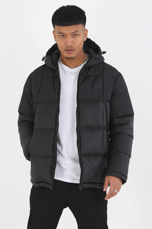 Black Box Quilt Padded Zip Through Hooded Coat