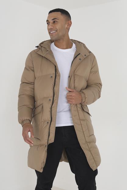 Padded Hooded Longline Jacket Concealed Zip Through