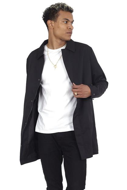 Black Long Oxford Style Zip Through Mac