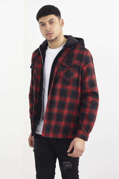 Red/Black Check Fleece Lined Zip Through Shacket