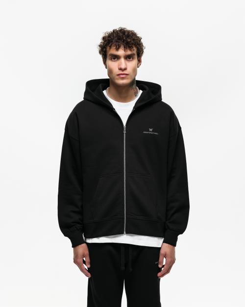 Oversized Zip Up Hoodie With Puff Print And Kangaroo Pocket