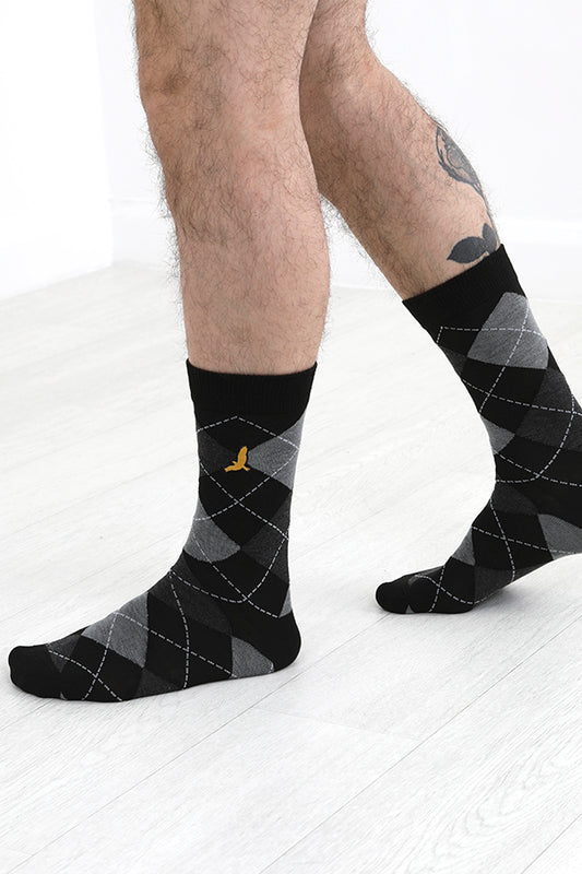 Check Detail Monochrome Five Pack Socks