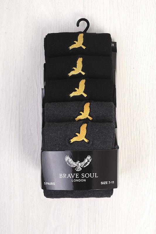 Five Pack Eagle Embroidery Detail Socks